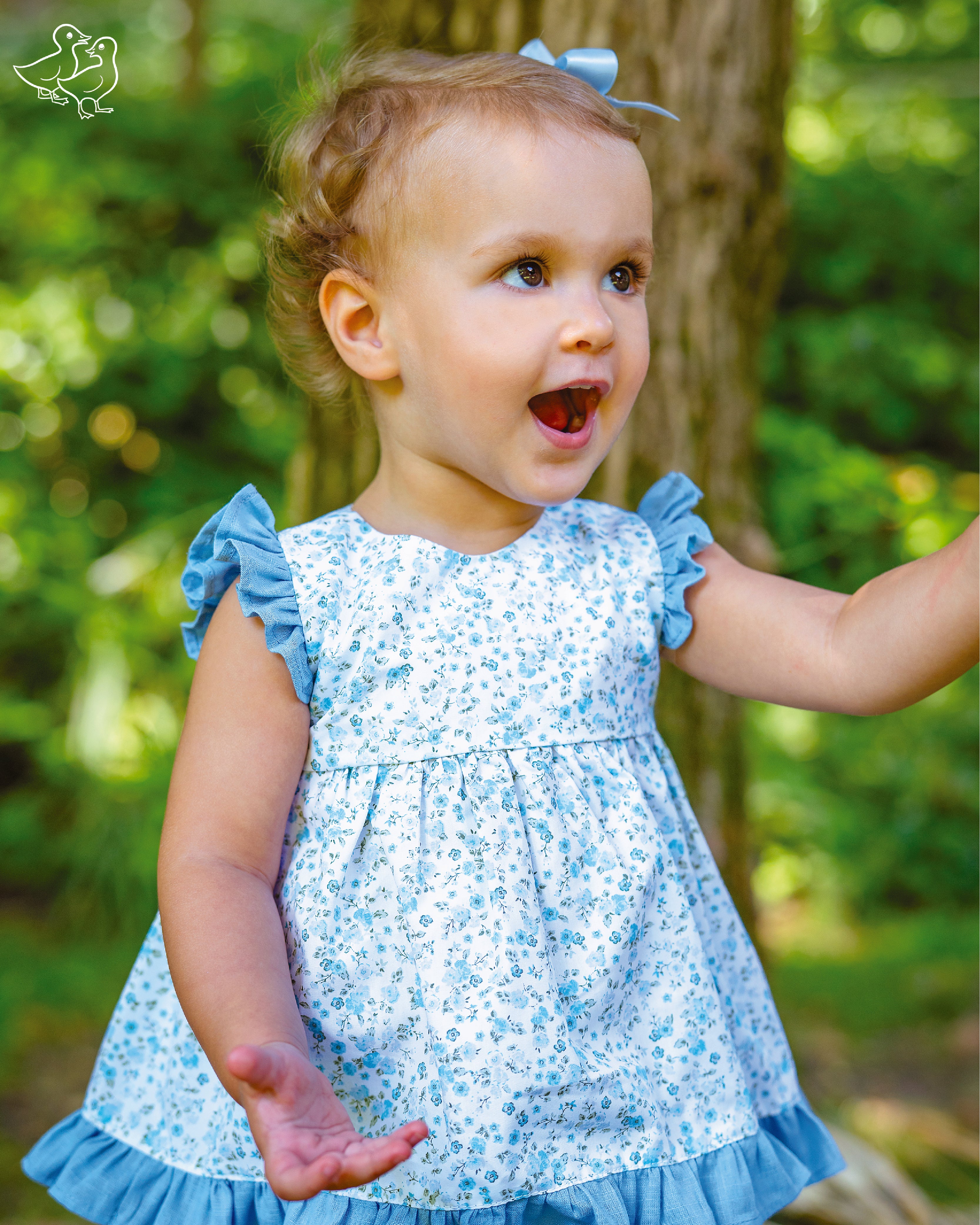 Blue Floral Baby Dress with Bloomers