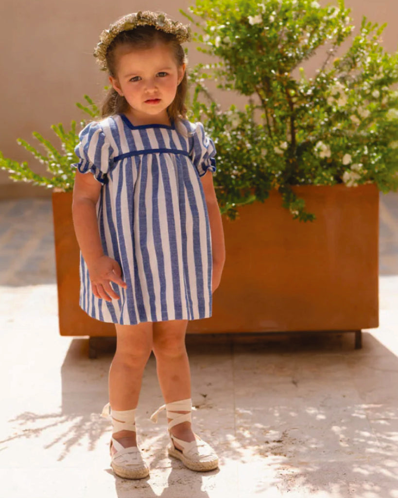 Blue Stripe Puff Sleeve Dress – Pekiboo Kids Fashion
