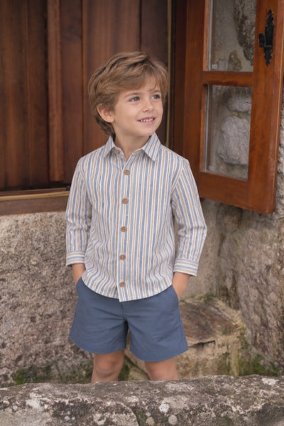 Striped Shirt & Blue Shorts Set