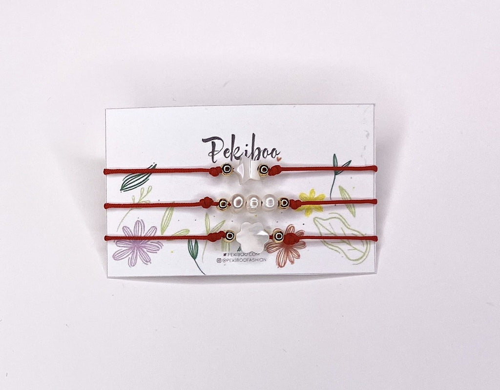 Set of 3 Bracelets with Mother of Pearl and Pearl Charms - Pekiboo Kids Fashion