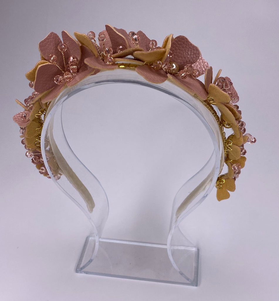 Pale Pink Leather Flower Headband - Pekiboo Kids Fashion